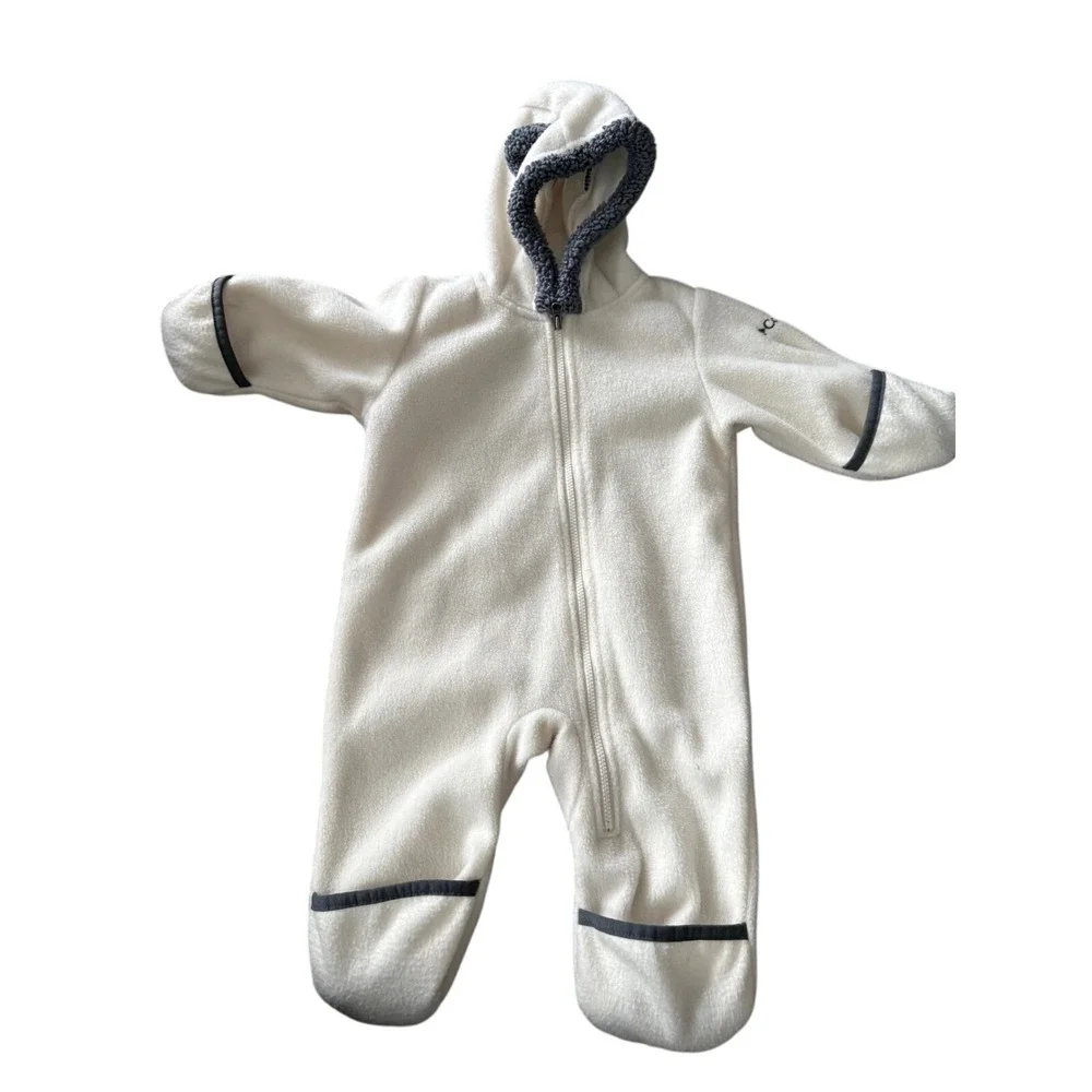 Columbia Baby Bunting Snowsuit Fleece Hooded White 3-6 Months Bear‎ Ears